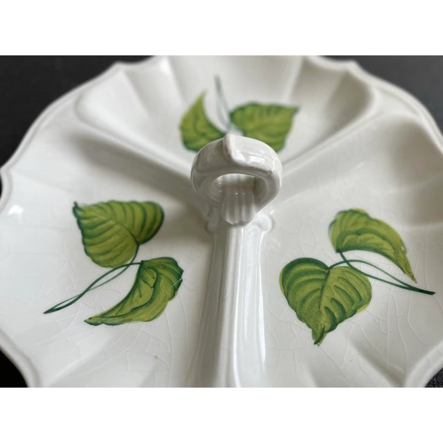 Ceramic Vintage Italian Hand-Painted Ivy Relish Dish For Sale - Image 7 of 10