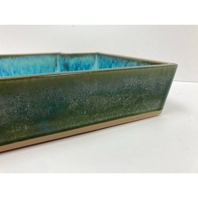 Ceramic Japanese Mid 20th Century Glazed Ceramic Ikebana Tray With Interlocking Squares Form For Sale - Image 7 of 11