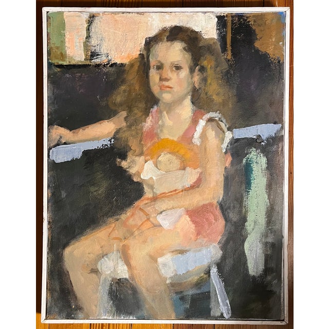 Mid-Century Modern Modernist Abstract Impressionist Oil Painting on Canvas - Portrait of a Girl Circa 1970 - 1980 For Sale - Image 3 of 5