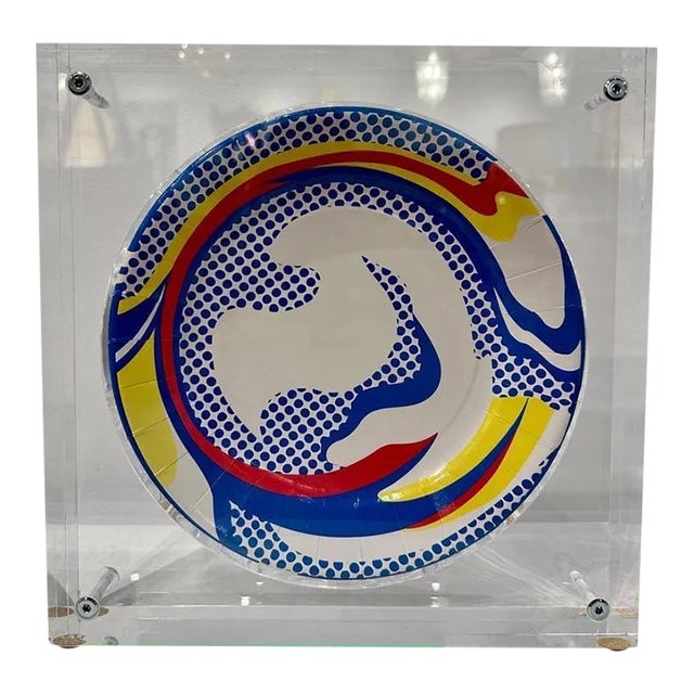 Roy Lichtenstein "Paper Plate" Original Encased in Heavy Custom Lucite Block For Sale