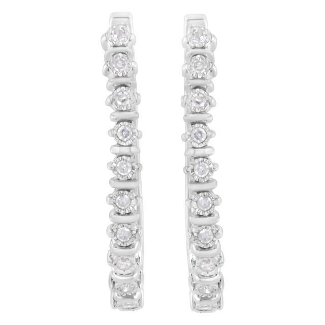 Contemporary .925 Sterling Silver 1/4 cttw Miracle-Set Round-Cut Diamond Hoop Earring (I-J Color, I2-I3 Clarity) For Sale - Image 3 of 6