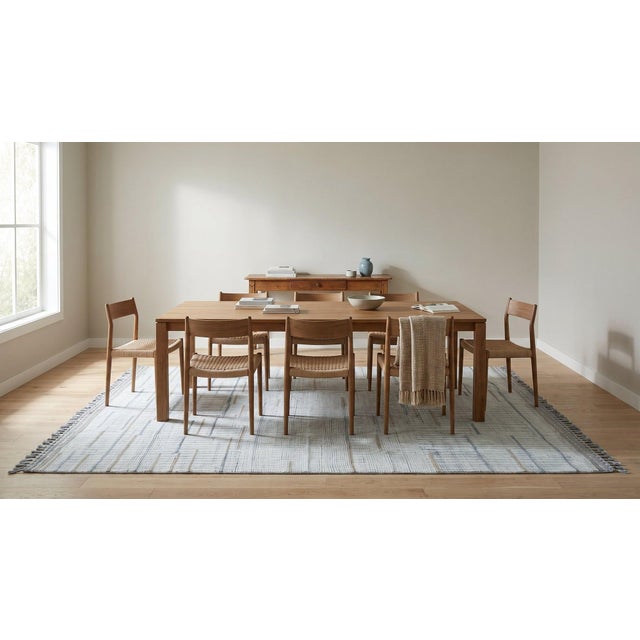 8x13 Ivory Hand-Knotted Wool Linear Blockwork Tribal Modern Carpet Rug For Sale - Image 10 of 14