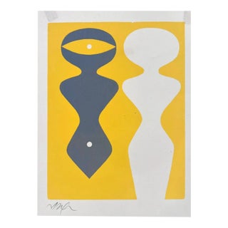 Hans Arp, Two Figures on a Yellow Background, 1962, Engraving For Sale