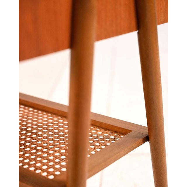 Scandinavian Teak Bedside Table with Vienna Straw Shelf, 1950s For Sale - Image 6 of 13