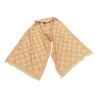 Orange and Pink Wool Gucci Continuous Logo Scarf For Sale
