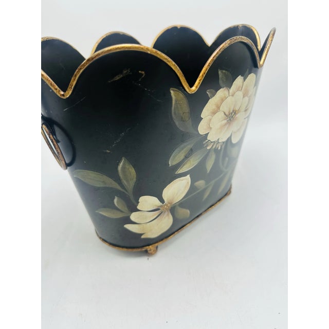 Chippendale Vintage Tole Floral Container For Sale - Image 3 of 5