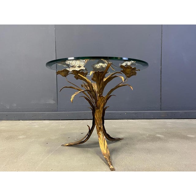 Vintage Gilt Metal Flower Side Table, 1960s For Sale - Image 9 of 11