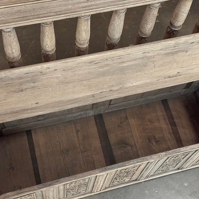 19th Century French Renaissance Barley Twist Stripped Oak Hall Bench Trunk For Sale - Image 13 of 17