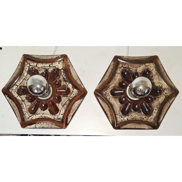 Vintage Wall Lamps in Brown-Beige Ceramic by Pan, 1970s, Set of 2 For Sale - Image 6 of 10