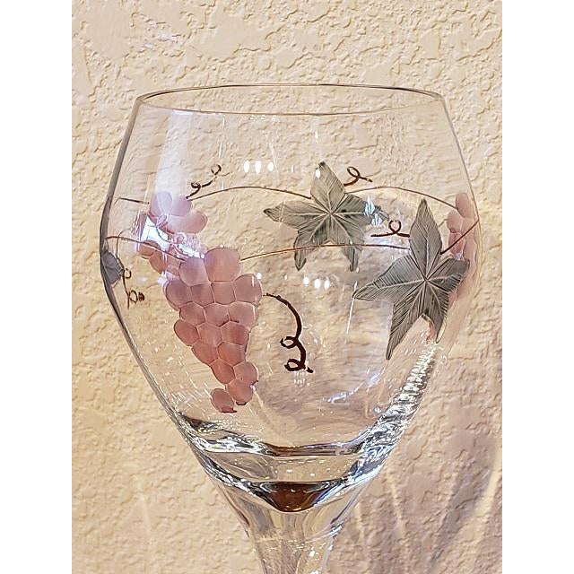 Etched "Grapes & Leaves" Crystal Wine Glasses Set of 6 Chairish