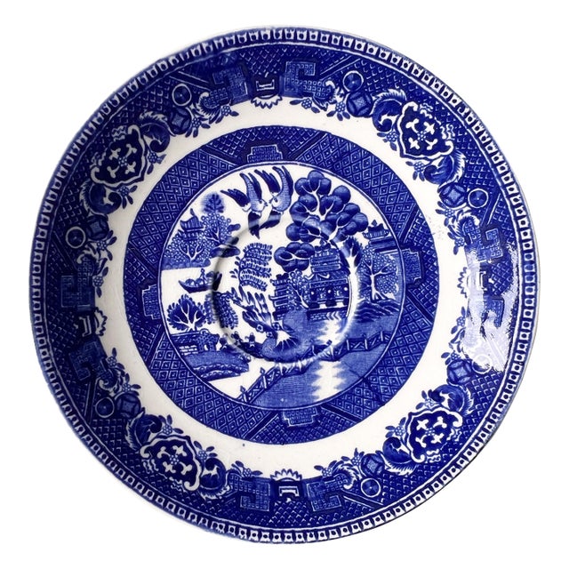 Antique English Blue Willow Transferware Trinket Dish by Alfred Meakin For Sale