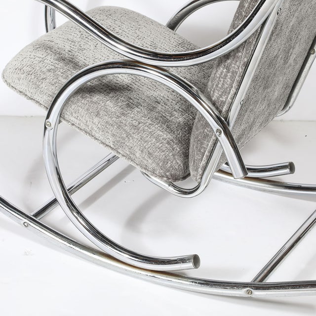 Mid-Century Tubular Chrome Rocking Chair With Holly Hunt Upholstery For Sale - Image 13 of 13