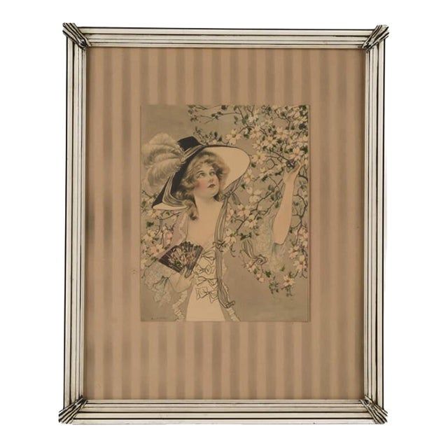 Framed Lithograph Print of c.e. Perry's Art Nouveau Lady For Sale
