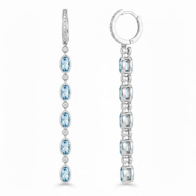 Hinged Hoop Topaz Drop Earrings. Elegant Huggie Hoop Earrings with Natural Topaz. Elegant long drop earrings with topazes....