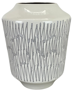 Vintage White Zig Zag Fat Lava Ceramic Vase by Ilkra Ceramics, 1970s