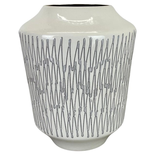 Vintage White Zig Zag Fat Lava Ceramic Vase from Ilkra Ceramics, 1970s For Sale