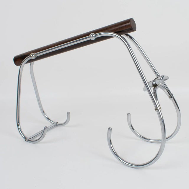 1940s Jacques Adnet Art Deco Chrome and Wood Bottle Holder Wine Pourer Server For Sale - Image 5 of 12