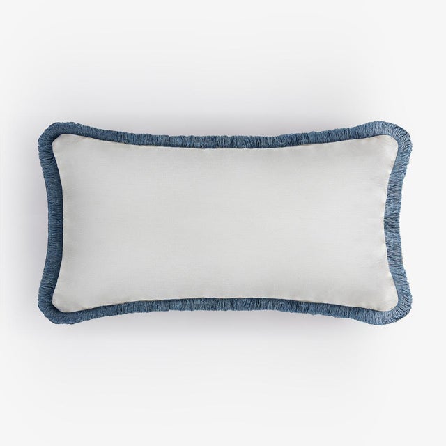 White Light Blue with Light Blue Fringes Happy Linen Striped by LO DECOR for Lorenza Briola For Sale - Image 4 of 7
