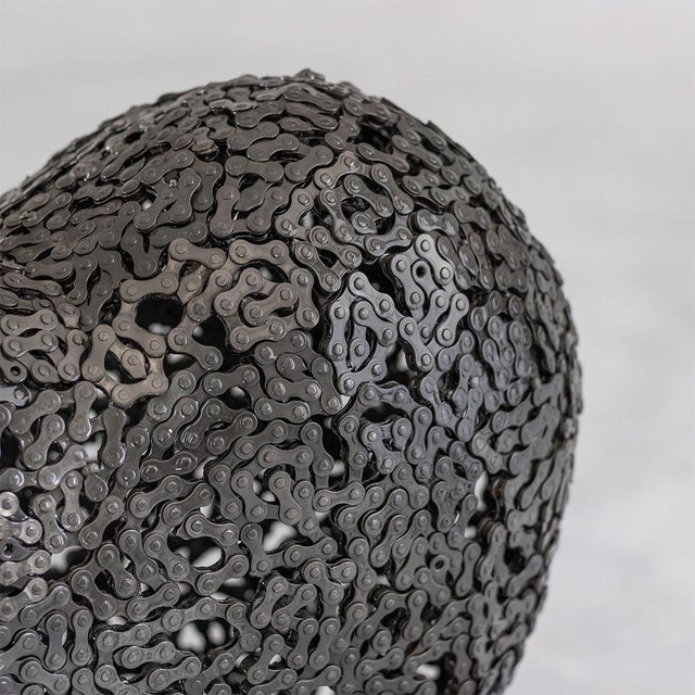 Black New Handcrafted Bicycle Chain Heart Sculpture | 22" X 18" | One of a Kind For Sale - Image 8 of 9