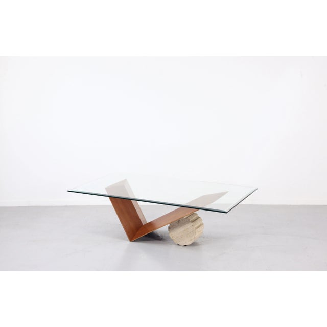Italian Valentino Coffee Table in Walnut and Travertine from Cattelan, 1990s For Sale - Image 4 of 12