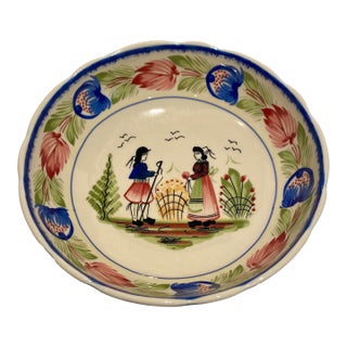 Vintage Henroit Quimper Breton Couple Wedding or Anniversary Serving Bowl For Sale