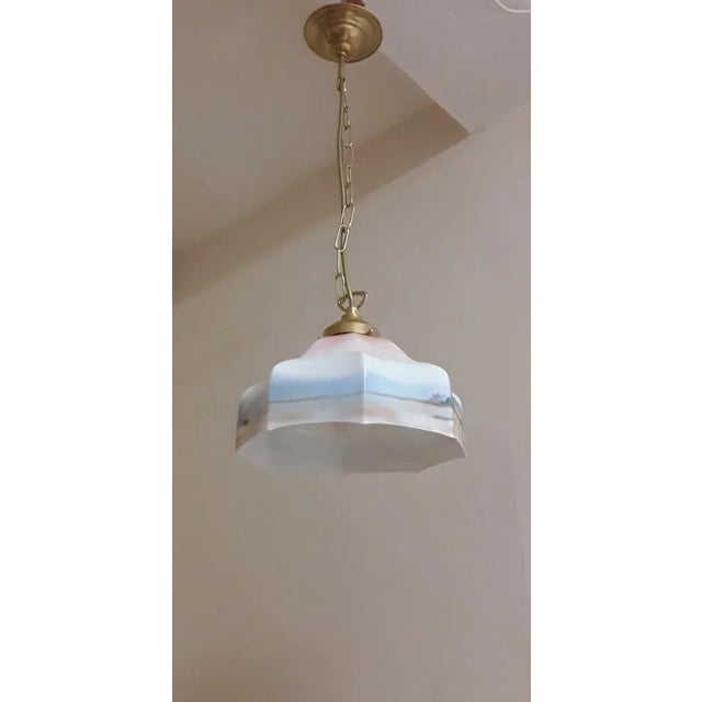 Small Kitchen Lamp with Glass Shade in Colored Spray Decor, 1920s For Sale - Image 4 of 7