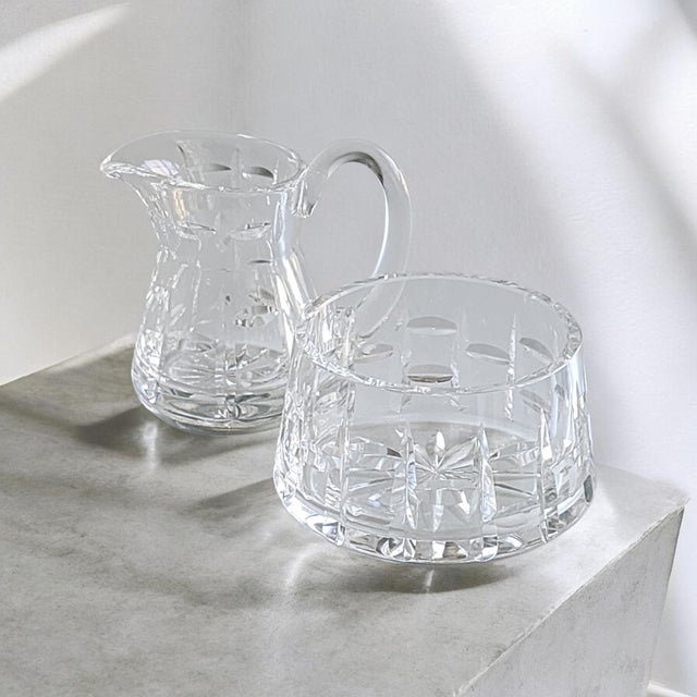 Art Deco 1980s Waterford Tralee Creamer Pitcher and Open Bowl Sugar Set Excellent Condition For Sale - Image 3 of 11