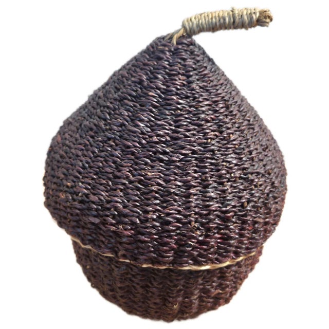 Ornamental & Decorative Materials Mid 20th Century Woven Acorn Basket – Rare Decorative Storage Basket | Dark Brown Two-Piece Acorn Design | 11” Tall For Sale - Image 7 of 9