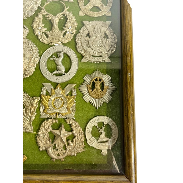 Victorian Antique Victorian Shadow Box Framed Set of 29 Scottish Military Regimental Badges For Sale - Image 3 of 18