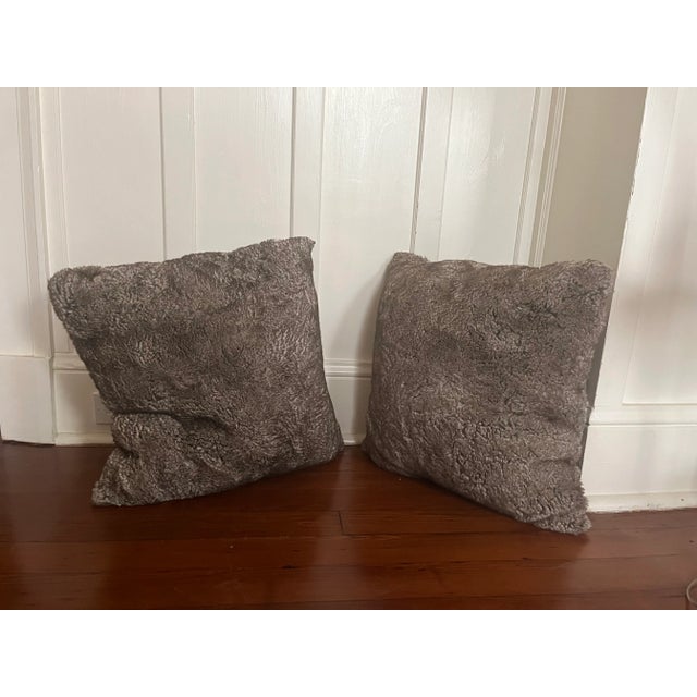 Taupe 1990s Down Filled Faux Chinchilla Pillows - Set of 2 For Sale - Image 8 of 8