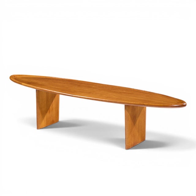 Brown t.h. Robsjohn Gibbings for Widdicomb Model 3304 Mid Century Mahogany Surfboard Coffee Table For Sale - Image 8 of 9