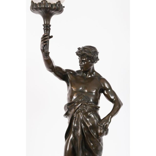 Metal Large Antique French of Gloire et Fortune Lamp Bronze, 1890s For Sale - Image 7 of 18