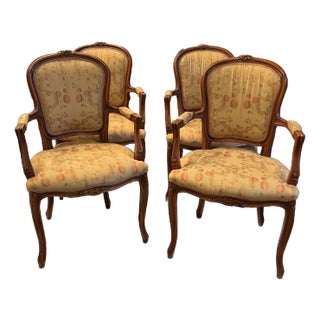 Late 19th Century Set of Four Antique French Chairs Upholstered in Silk Scalamandre Fabric For Sale