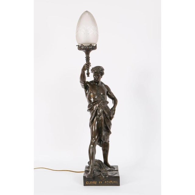Large Antique French of Gloire et Fortune Lamp Bronze, 1890s For Sale - Image 9 of 18