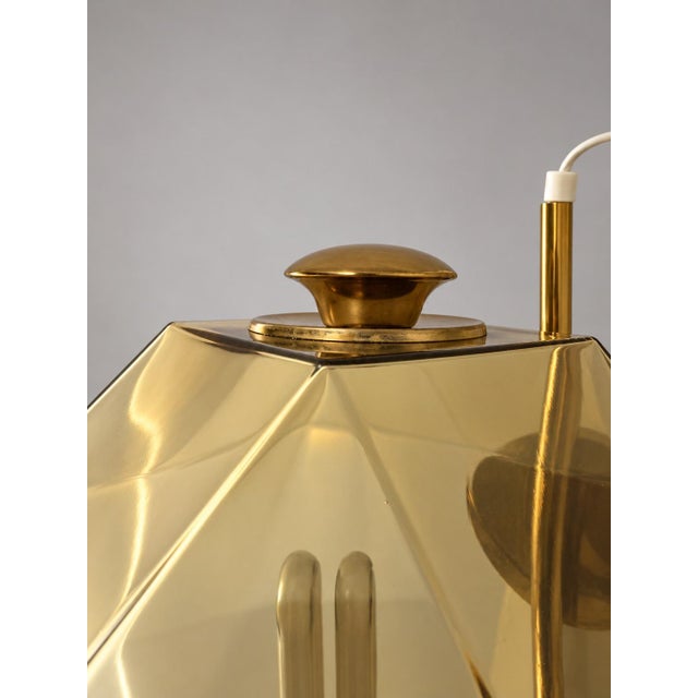 Swedish Modern Brass Wall Sconce with Faceted Amber Glass Shade from Bergboms, 1960 For Sale - Image 3 of 5