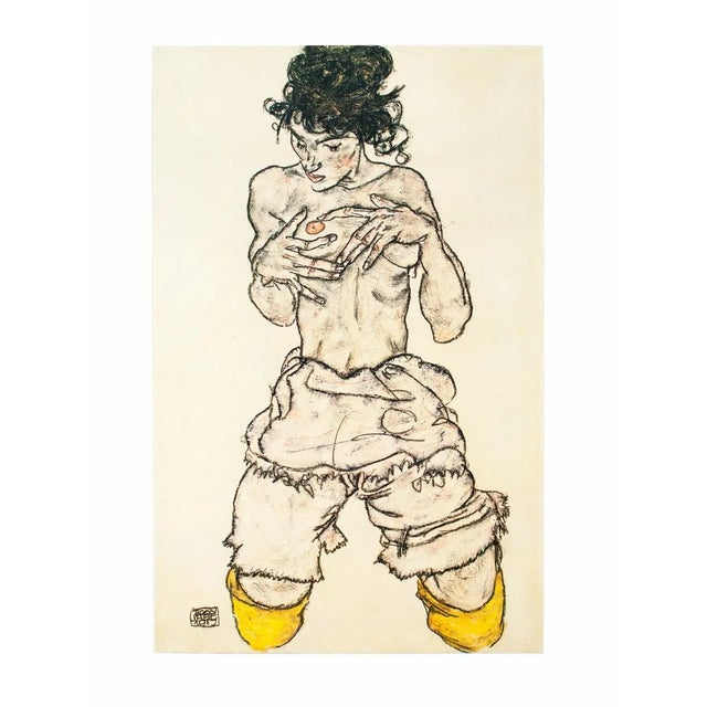 Artist: Egon Schiele Country: Austria Title: kneeling semi nude Medium: Offset – 35 Paper: Heavy paper 16 x 12 inch...