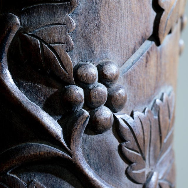 Mahogany Plant Stand with Hand-Carved Grapevine Motif, 1950s For Sale - Image 9 of 15