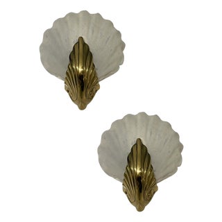 Italian Murano Frosted Glass Shell Sconces, 1960s, Set of 2 For Sale
