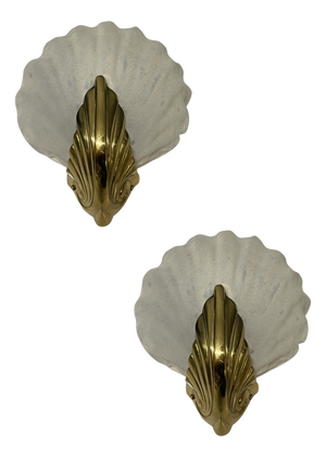 Italian Murano Frosted Glass Shell Sconces, 1960s, Set of 2