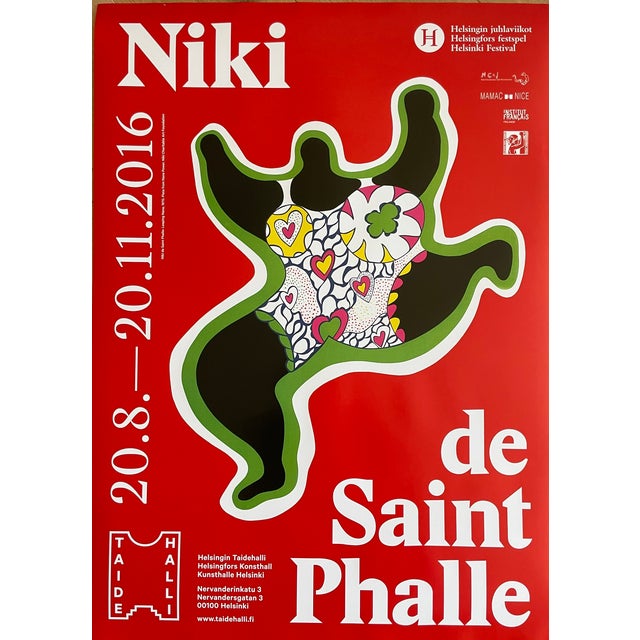 Exhibition poster 2016featuring Leaping Nana (1970), a plate from Nana Power, by Niki de Saint Phalle (1930–2002). Saint...