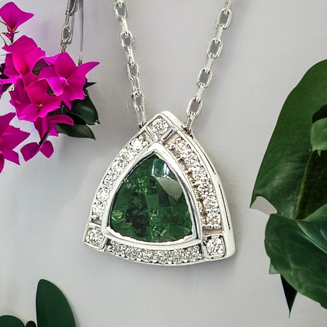 Silver Natural Tourmaline Diamond Pendant Necklace 17" 14k W Gold 2.49 TCW Certified For Sale - Image 8 of 14