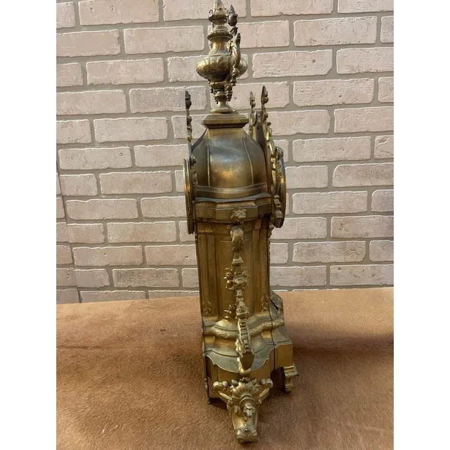 Mid 19th Century Antique Art Nouveau Mantle Clock and Candelabras - Garniture Set For Sale - Image 5 of 12