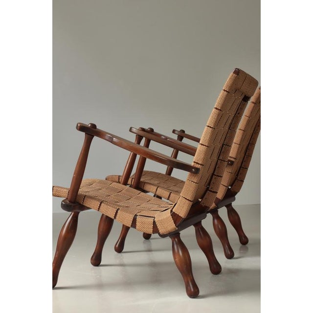 Set of Lounge Chairs in Pinewood and Saddle Girth, 1940s For Sale - Image 3 of 16