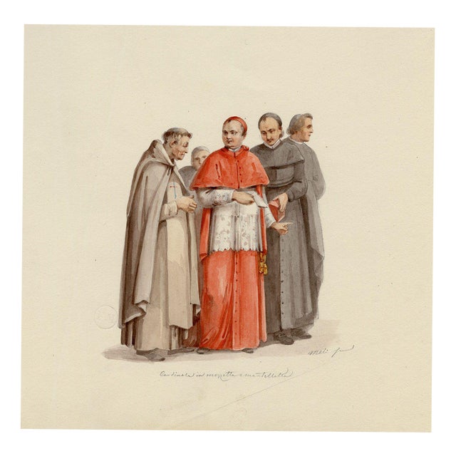 Giosuè Bernardino Meli, Cardinal in Mozzetta & Mantelletta, Rome, 1840s, Watercolour, Graphite & Marble & Paper For Sale