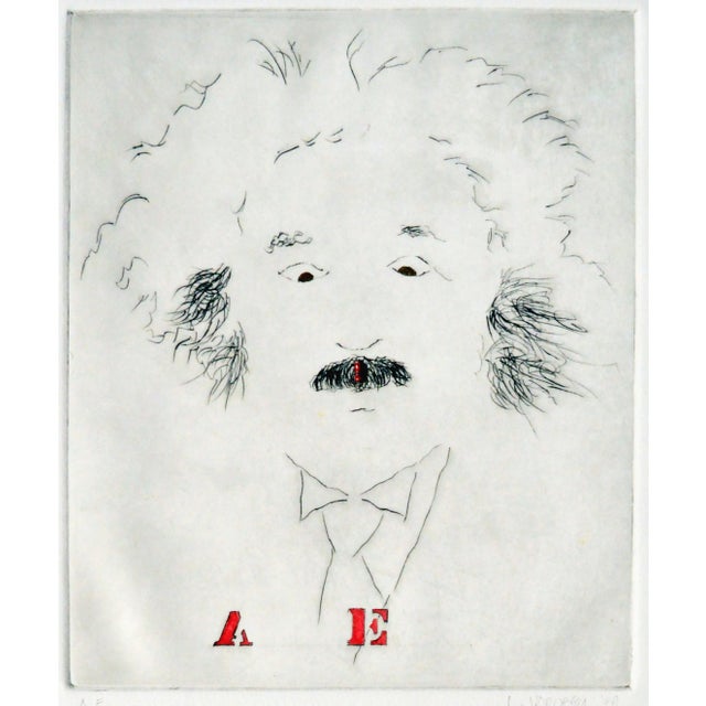 Albert Einstein portrait, "A E", a color collotype print, watercolor by Lilya Vorobey (American, 20th C). Titled "AE"...