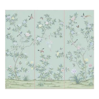 Chinoiserie Floral Wallpaper Hand Painted Wall Murals - 3 Panels For Sale