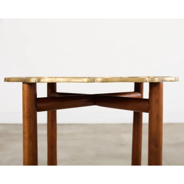 Asian Etched Brass Tray Table on Four Leg Stand For Sale - Image 16 of 18
