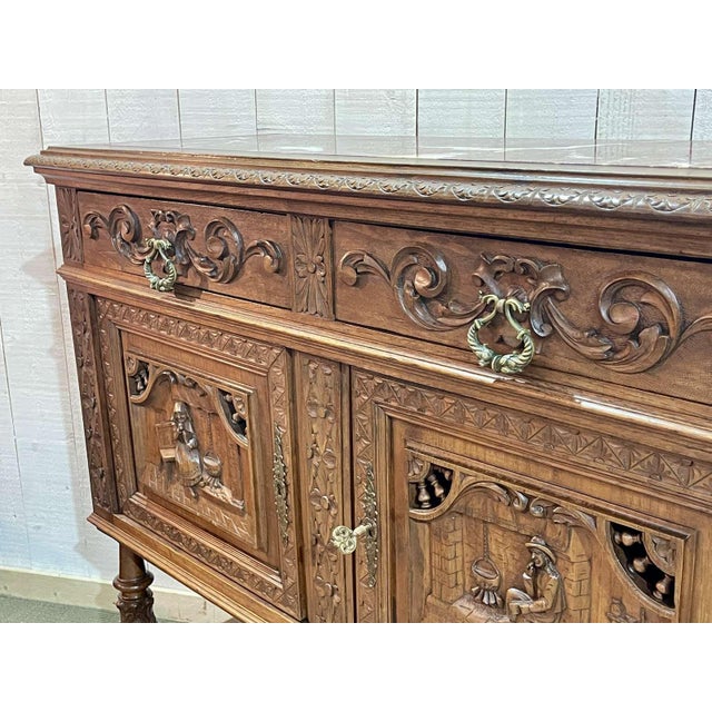 20th Century Breton Oak Serving Table with a Marble Top For Sale - Image 4 of 15
