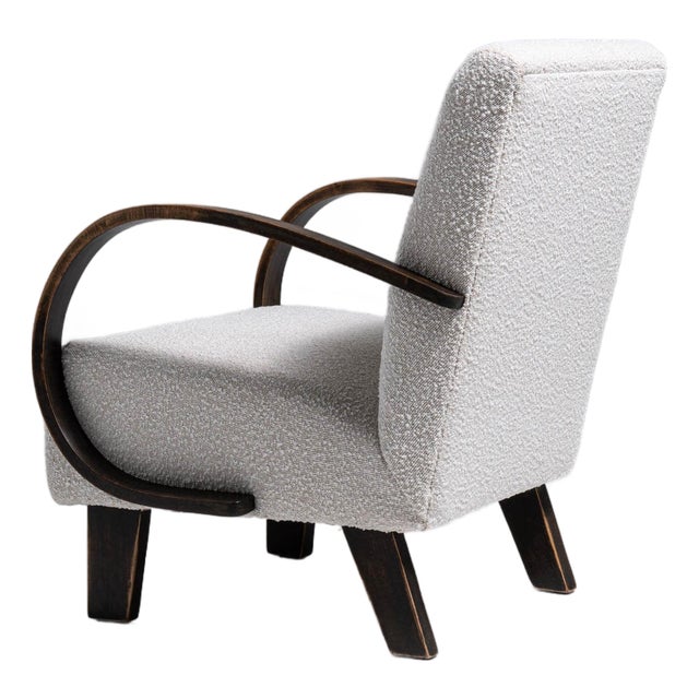 20th Century Czech Republic Ivory Boucle Upholstered Armchair For Sale