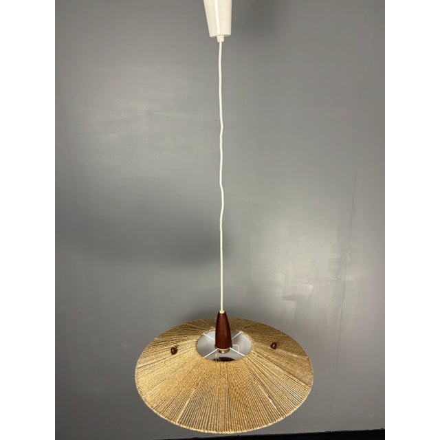 Large Mid-Century Teak and Sisal Cord Pendant from Temde Leuchten, 1960s For Sale - Image 15 of 17